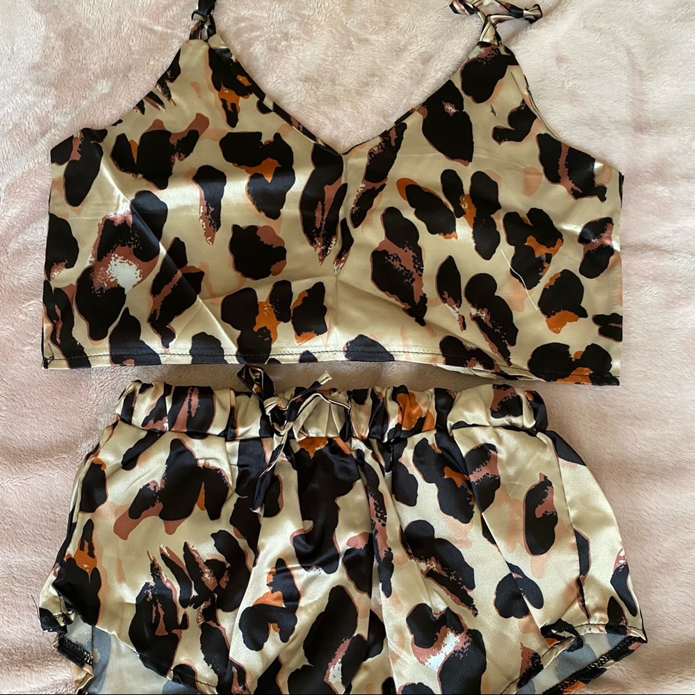 Animal print silky pajama set